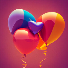 Multicolored Balloon Love Heart Pink Orange and Red.