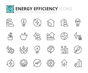 Simple set of outline icons about  energy efficiency and saving. Sustainable development. - 533363345
