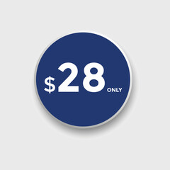 28 dollar price tag. 28$ dollar USD price symbol. price 28 Dollar sale banner in USD. Business or shopping promotion marketing concept
