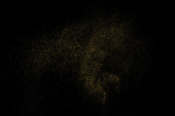 Gold Glitter Texture Isolated on Black Background. Golden stardust. Amber Particles Color. Sparkles Rain. Vector Illustration, Eps 10.