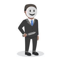 businessman african mysterious man hold knife design character on white background
