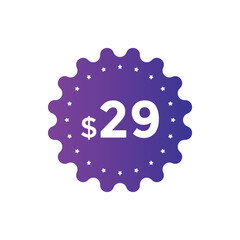 Monthly 29 Dollar price tag or sticker. twenty nine dollars sales tag. shopping promotion marketing concept. sale promotion Price Sticker Design
