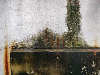 The surface of the cement wall with paint stains from prolonged washing by water