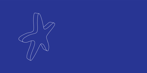 The outline of a large starfish symbol made of white lines on the left. 3D view of the object in perspective. Vector illustration on indigo background