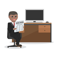 businessman african reading newspaper on office chair design character on white background