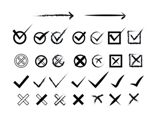 Tick mark collection set isolated on white background. Approval, choice, selection, acceptance, right, Wrong