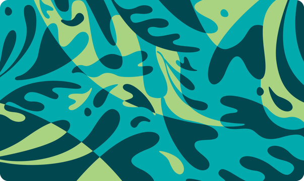 illustration algue marine pour décoration, papier peint, tissu, pattern, background, motif, packaging. Motif marin, vert, bleu. Mouvement mer, reflet, aquatique. Décor de stand, couverture de livre