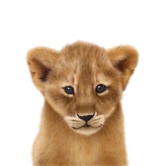 Baby lion cub cute illustrated portrait isolated on a while background