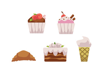 Set of tasty desserts flat style, vector illustration