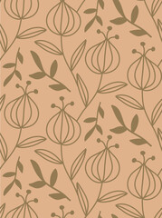 Abstract Hand Drawing Doodle Retro Flowers and Leaves Seamless Vector Pattern Isolated Background
