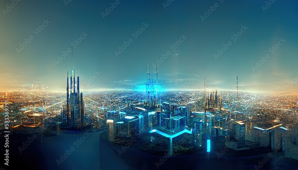 Aufkleber the photo shows the front of the metropolis in close-up. 3d rendering