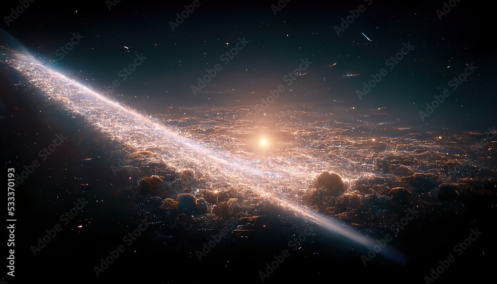 Poster a white streak of bright light illuminated the black expanse of space. 3d rendering
