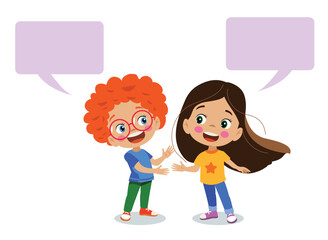 cute happy boys and girls chatting