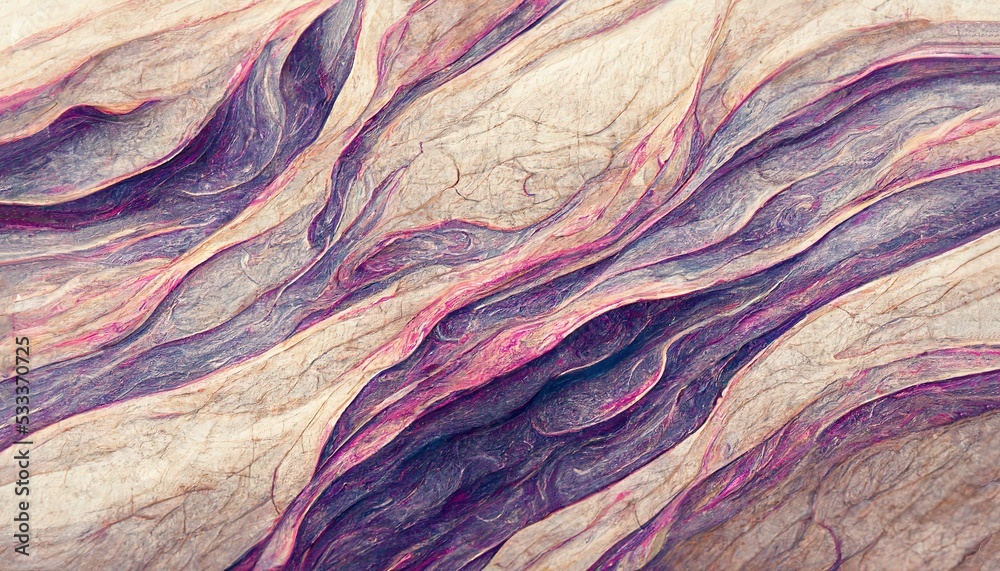 Aufkleber cracks in the stone in patterns of purple and pink. 3d rendering
