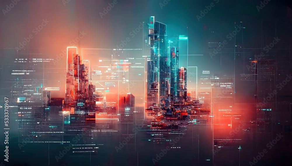 Leinwandbilder Computer-based architecture scheme of high-rise structures of the metropolis. 3D rendering