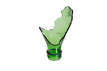 shard of green glass isolated on a white background