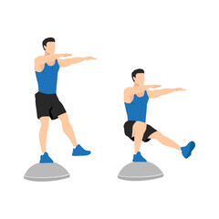 Fototapeta na wymiar Man doing Single leg squat. Pistol squats exercise. Flat vector illustration isolated on white background