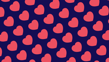 Red heart pattern blue background. Romantic concept. Seamless pattern. Vector illustration.