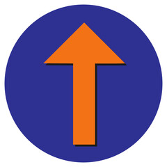 Orange arrow up on dark blue background. road direction sign vector illustration
