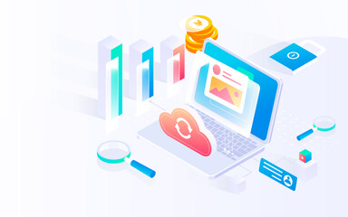 Internet server data security, technology isometric vector illustration