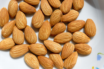 Close-up fresh almonds. Selective focus.