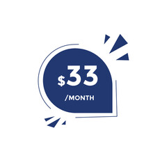 Monthly 33 Dollar price tag or sticker. thirty three dollars sales tag. shopping promotion marketing concept. sale promotion Price Sticker Design
