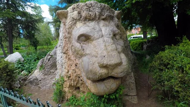4K Footage of Lion Sculpture in Ifrane, Morocco - city in the Middle Atlas, coldest place in Africa