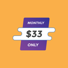 33 dollar price tag. 33$ dollar USD price symbol. price 33 Dollar sale banner in USD. Business or shopping promotion marketing concept
