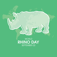 World Rhino Day vector. Rhinoceros white silhouette icon vector. Day of awareness for all five rhino endangered species. September 22 every year. Important day