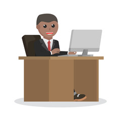 businessman african work on office desk design character on white background