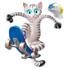 gatto sullo skateboard