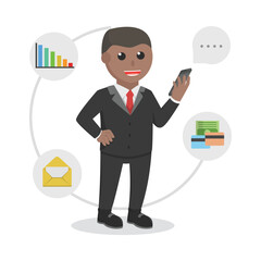 businessman african work with gadget design character on white background