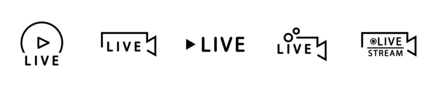 Conjunto de iconos de transmisi&oacute;n en vivo. Video en vivo en tiempo real. Concepto de comunicaci&oacute;n. Ilustraci&oacute;n vectorial