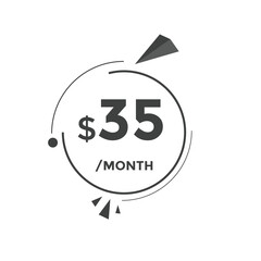 Monthly 35 Dollar price tag or sticker. thirty five dollars sales tag. shopping promotion marketing concept. sale promotion Price Sticker Design
