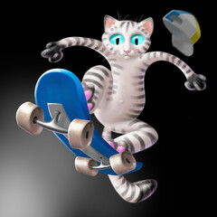 gatto sullo skateboard - obrazy, fototapety, plakaty