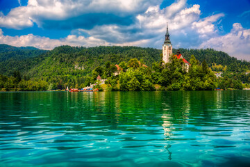 Summer Day on Lake Bled, with Bled Island, Slovenia