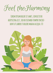 Yoga and meditation classes banner or poster template flat vector illustration.