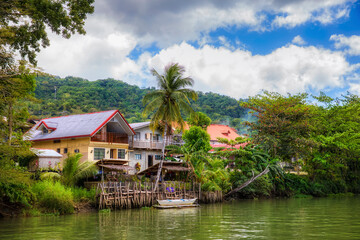 Fototapeta na wymiar Loboc River and Houses in the Village of Loboc, Bohol, Philippines