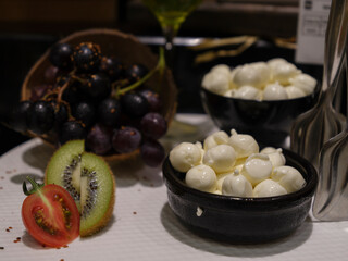 fresh cheeses for breakfast at a hotel buffet