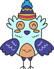 Fototapeta premium Hand Drawn happy bird wearing christmas hat illustration