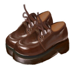 Brown shoes isolated on white, warm clothes, illustration png, isolated