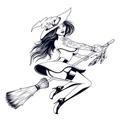 Vector Art of Sexy Witch on Broomstick