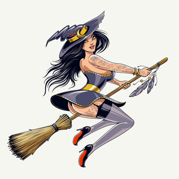 Vector Art of Sexy Witch on Broomstick