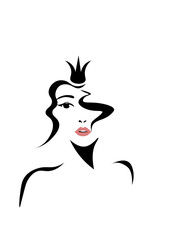 Cute girl with curls and red lips. Logo of a beauty salon, spa or hair salon. Queen Vector illustration.