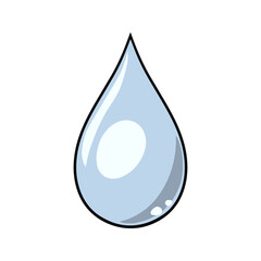 A large elongated drop of water, splashes, vector cartoon