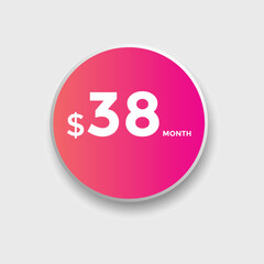38 dollar price tag. 38$ dollar USD price symbol. price 38 Dollar sale banner in USD. Business or shopping promotion marketing concept
