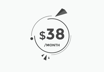 38 dollar price tag. 38$ dollar USD price symbol. price 38 Dollar sale banner in USD. Business or shopping promotion marketing concept
