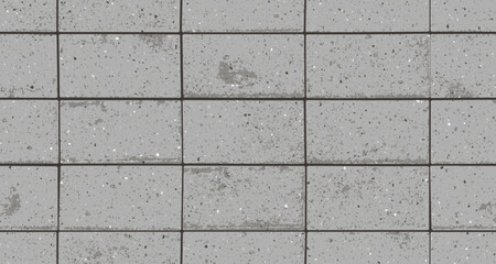 Fototapeta premium Pavement with textured bricks seamless pattern. Vector pathway texture top view. Outdoor concrete slab sidewalk. Cobblestone footpath or patio. Concrete block floor
