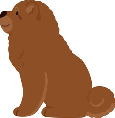 Simple and adorable Brown Chow Chow dog illustration sitting in side view flat colored