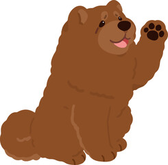 Simple and adorable Brown Chow Chow dog illustration waving hand flat colored